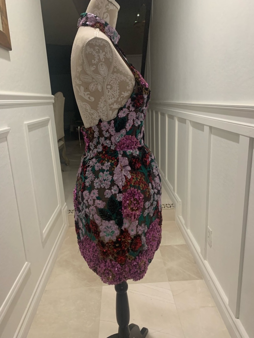 New BRONX AND BANCO Deirdre Floral Sequinned Halter Dress Size S / 4 US - Picture 6 of 16